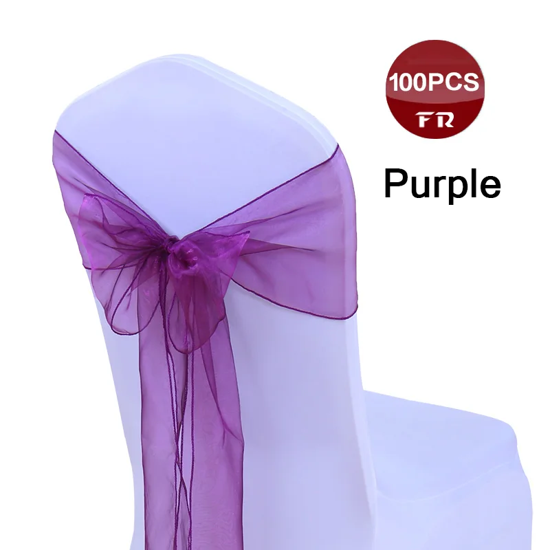 purple 100 шт., прозрачная органза, пояс для стула, галстук-бабочка для свадеб, мероприятий и вечерние поставки - Цвет: purple