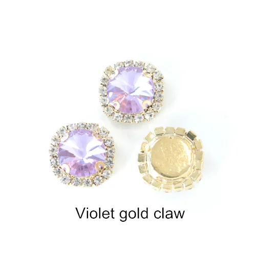 Violet-Gold 5 размеров, цветные круглые стразы с кристаллами и пряжкой, Пришивные круглые стразы Rivoli, пришивные стразы для свадьбы, Dess B1074 - Цвет: Violet-Gold