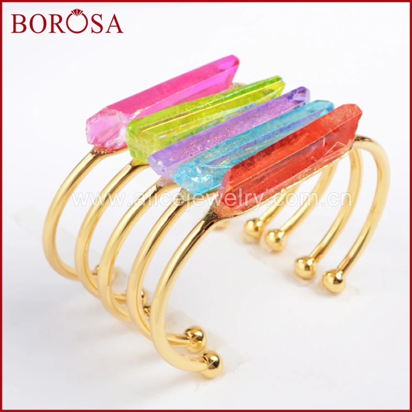 BOROSA 5 шт золотой цвет Радужный кристалл с Аура кварцем точка Drusy браслеты