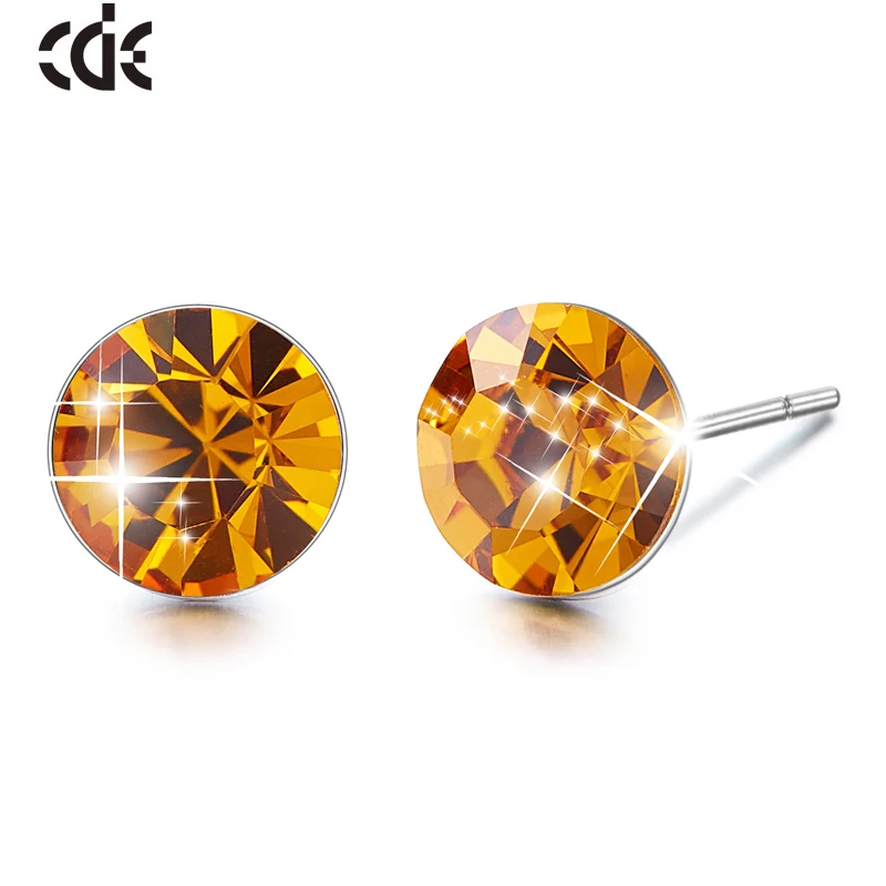 Golden phantom CDE 925 пробы серебряные серьги, украшенные кристаллами, круглые геометрические серьги-гвоздики для женщин, ювелирные изделия для ушей - Цвет камня: Golden phantom