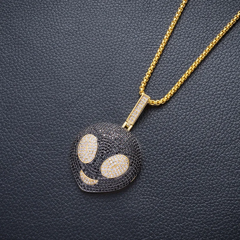 Hip Hop Jewelry Aliens Pendant Necklace With Gold Chain AAA Cubic Zirconia Iced Out Necklace For Men Women