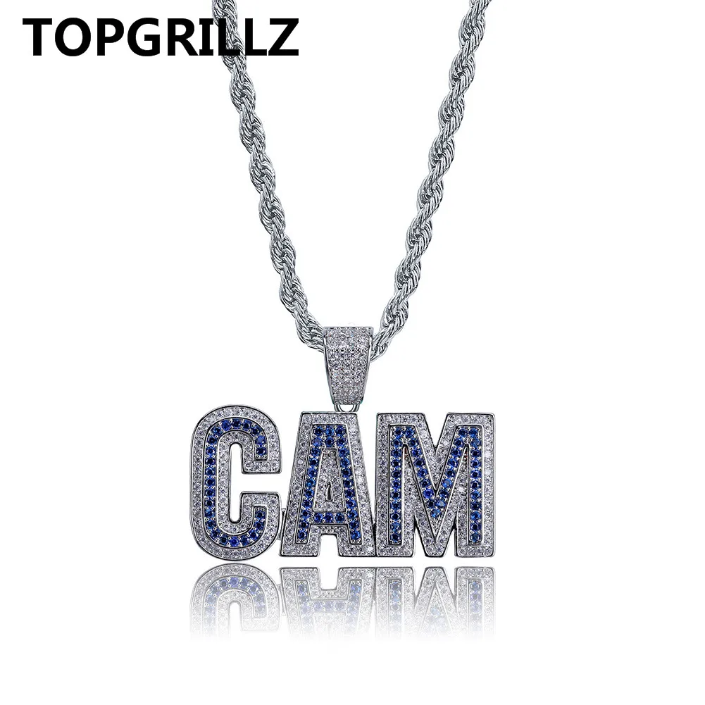 Silver TOPGRILLZ Bubble Letters CAM ожерелье и подвеска с теннисной цепочкой Мужская хип-хоп Золото Серебро Цвет Iced Out CZ Ювелирные изделия Подарки - Окраска металла: Silver
