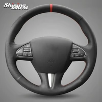 shining wheat black genuine leather red marker car steering wheel cover for infiniti q50 2014 2015 qx50 2015