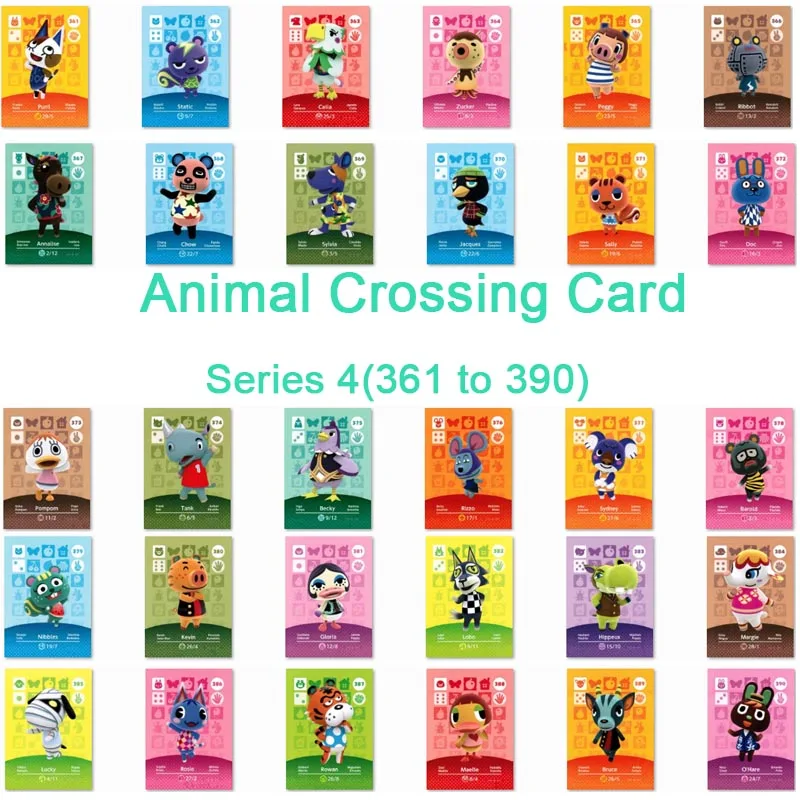 Карта с изображением животных Amiibo для серии NS Games 4(от 361 до 390