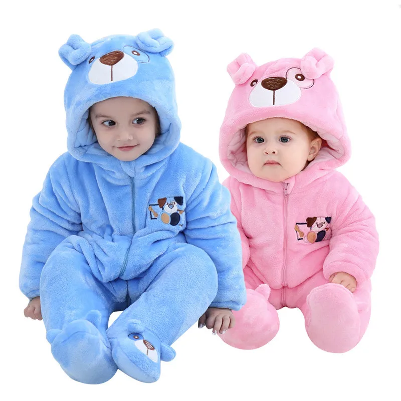 

0-3 Years Old Infants New Baby Boy Rompers Baby Girl Winter Thick Flannel Two Color Pet Dog Cotton Clothes Children's Clothing