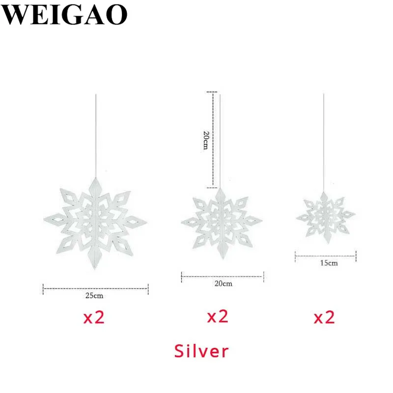 Silver WEIGAO, 6 шт., 3D полые бумажные снежинки, Рождественское украшение, подвесные украшения на Рождество, Год, вечерние, замороженные товары - Цвет: Silver