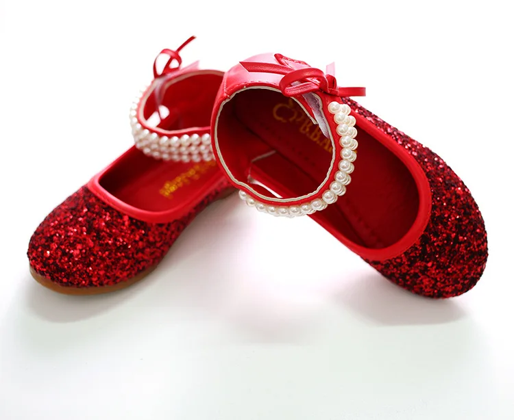 Сандалии с бантом для девочек кожаная обувь танцев принцесс жемчугом красивые