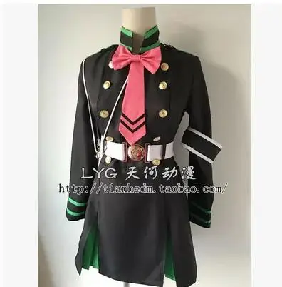 

New Cos Top Role Hiiragi Shinoa Mitsuba Sangu Cosplay Anime Seraph of the end Halloween uniform Full Set 3in1(Dresses+Tie+Belt)