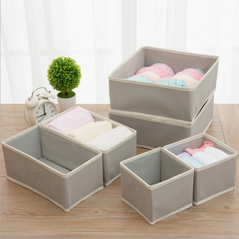 

6Pcs Nonwoven Multifunction Storage Boxs Drawer Divider Closet Box For Ties Socks Bra Underwear Clothing Organizer Storage Con