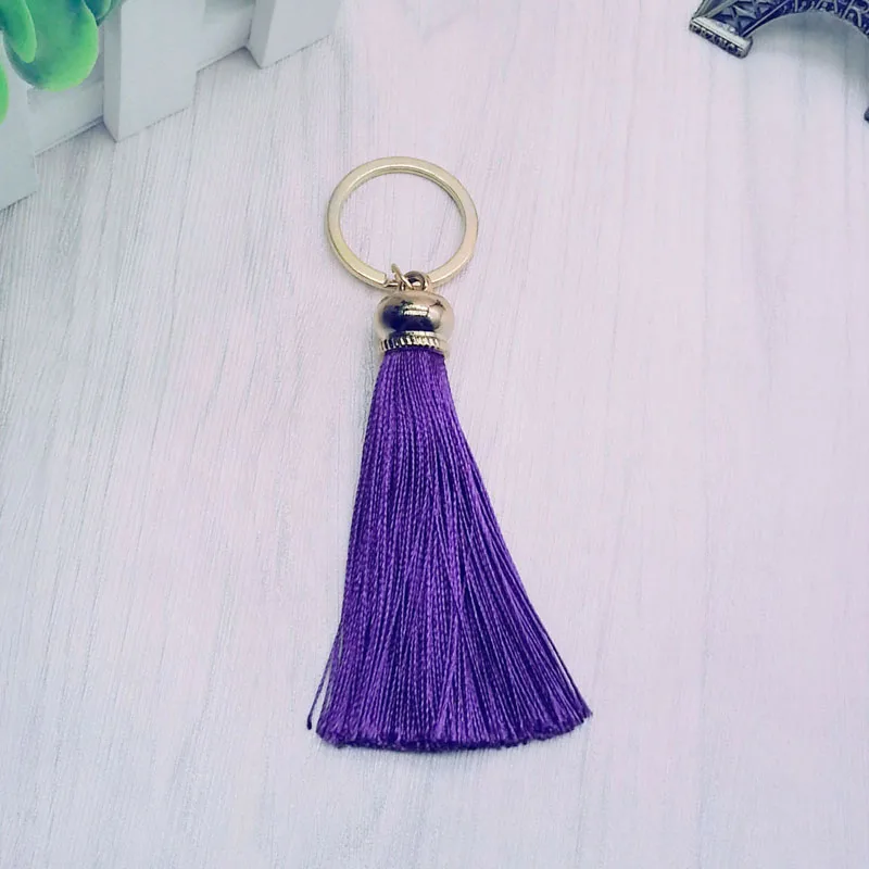 Purple Новая мода брелок для ключей с кисточкой Женская обувь милый брелок для ключей с кисточкой, на сумку аксессуар-шелк Ленточки автомобильный брелок для ключей с бахромой, экологичные ювелирные изделия#16022 - Цвет: Purple