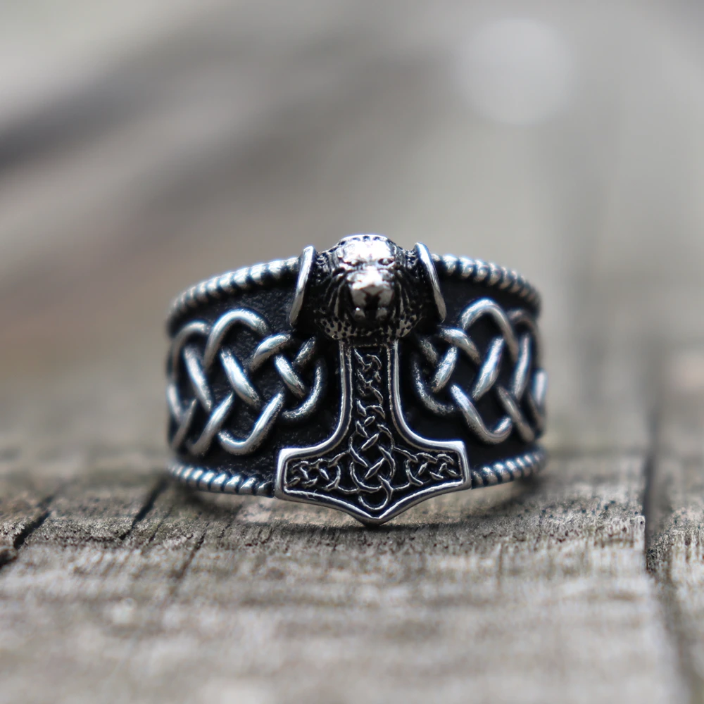 Viking Mjolnir Thors молотковые кольца со львом мужское кольцо из нержавеющей стали