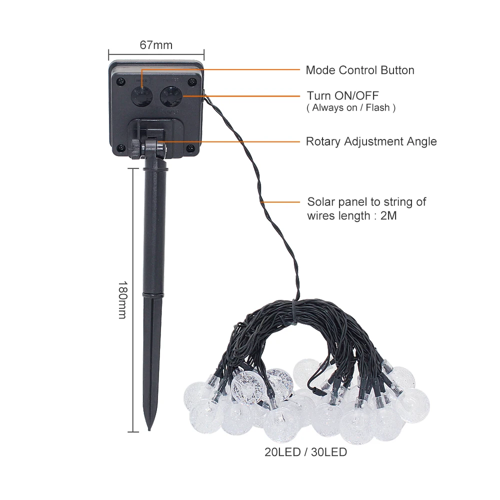 5 м 6 Солнечная лампа хрустальный шар Светодиодные Струнные огни вспышка