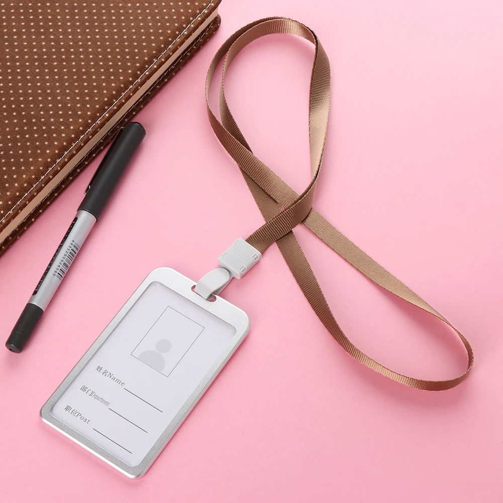 1 PC Aluminum Alloy Business Work Card ID Badge Vertical Metal Card Case Holders with Rope Office School Card Holder