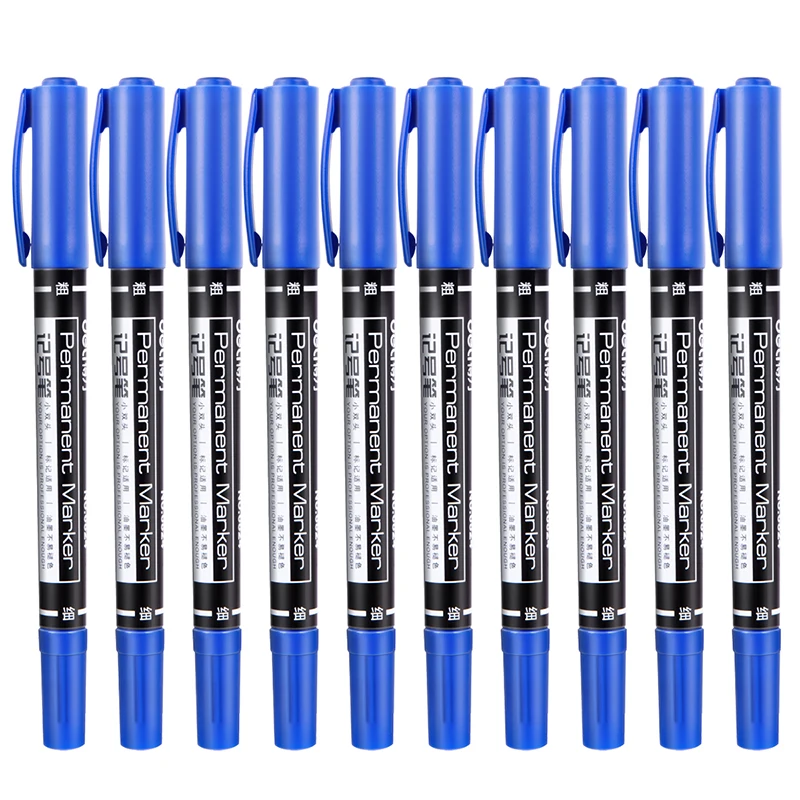 Deli 12pc Double Head Black Blue Red Permanent Markers - 1.0mm and 0.5mm - High-Quality and Long-Lasting Marker Pens image 5