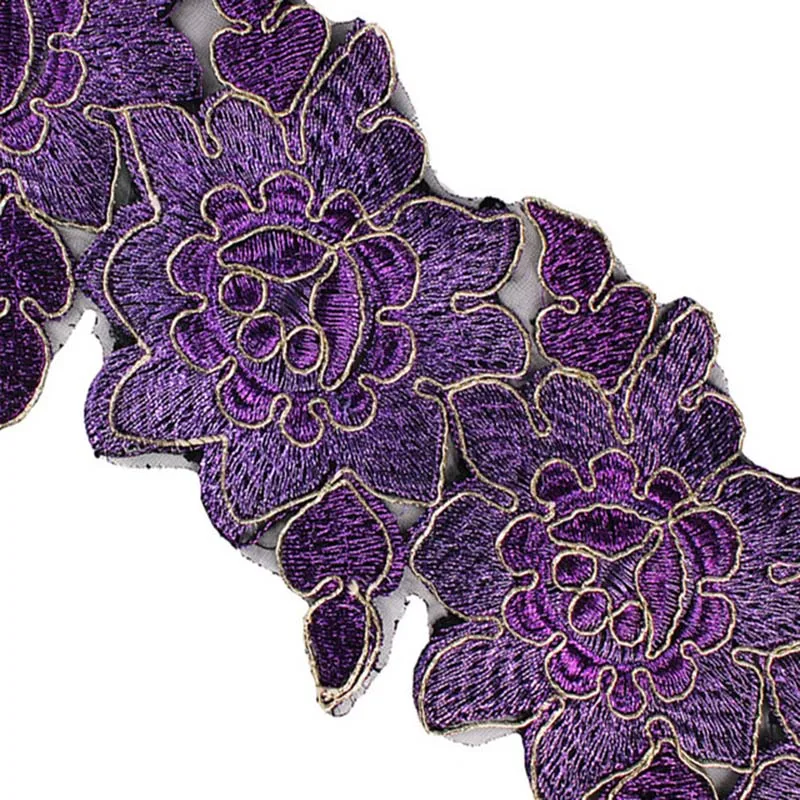 2 ярдов Фиолетовый цветок дизайн аппликация Африканский шнур облицовка гипюра