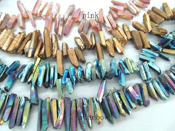 

wholesale full strand 17inch /L Titanium quartz crystal freeform spikes points drilled briolettes golden jewelry chains bead