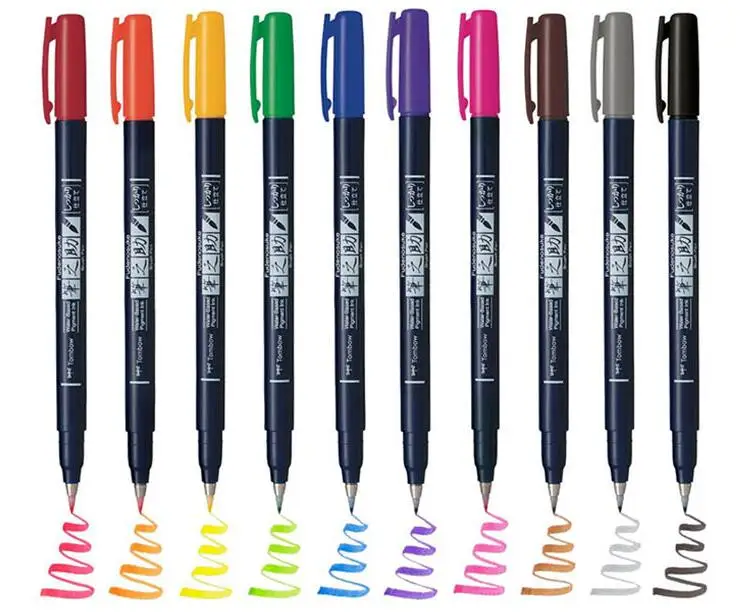 TOMBOW Fudenosuke раскраска художественные маркеры 10 цветов Кисть ручка Красота Кисть Акварельная Живопись Написание подписи ручки WS-BH15