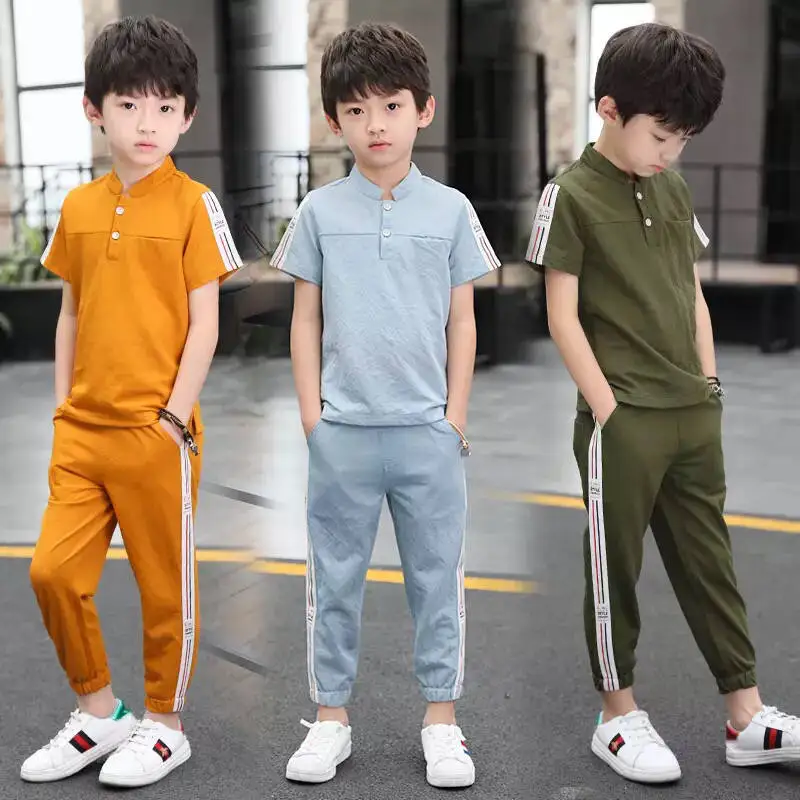 Летние льняные тапочки с короткими рукавами комплект одежды для мальчиков Новый