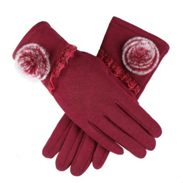 G146 022 jujube red INDJXND, новинка, Модные женские перчатки, Осень-зима, милый бант, теплые, теплые, митенки, полный палец, варежки,, женские кашемировые перчатки - Цвет: G146 022 jujube red