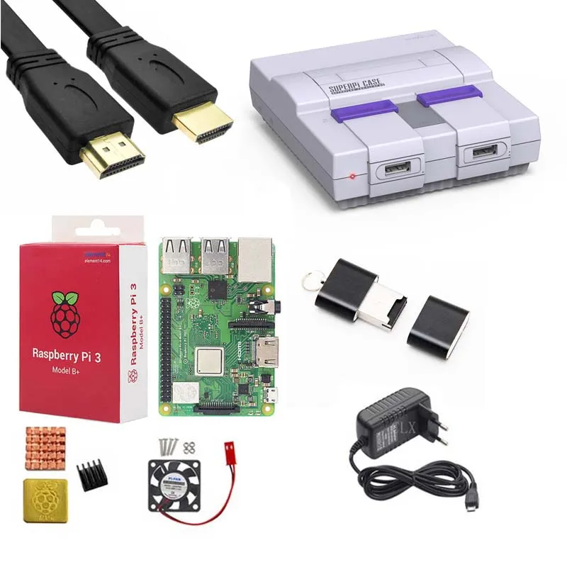 Retroflag SUPERPi Чехол-U NESPi чехол+ Raspberry Pi 3 Model B/B+ Наборы+ 5V 3A Мощность адаптер+ теплоотвод+ вентилятор+ HDMI для RPP 3B/3B