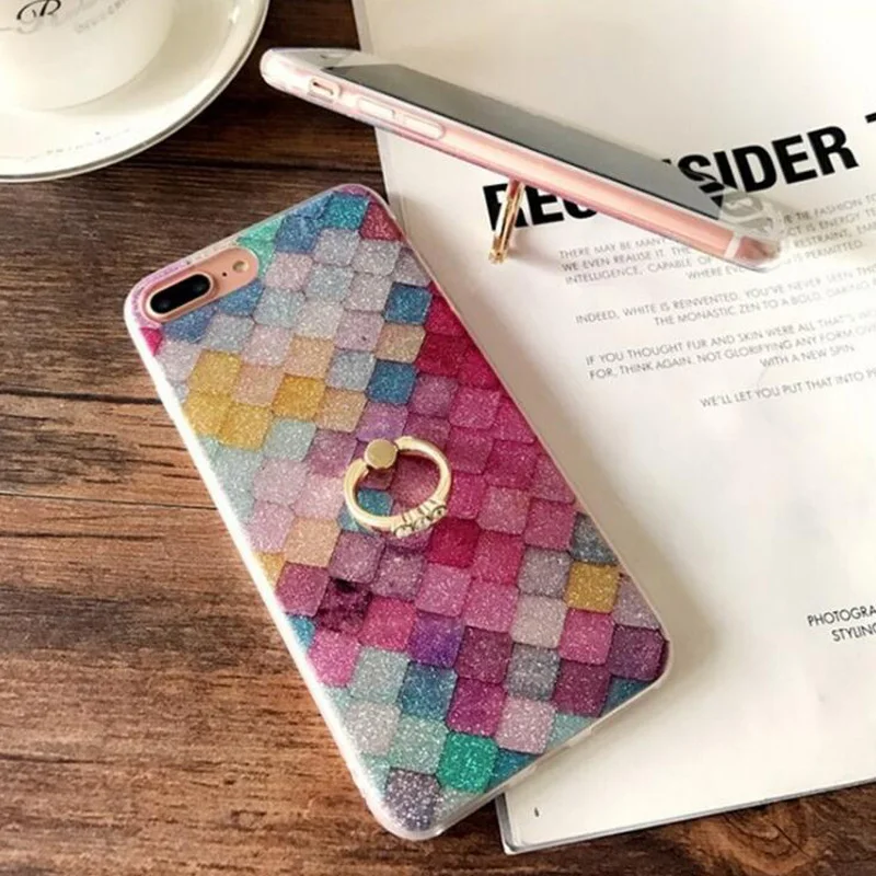 QUKXF мягкая масштаб ТПУ телефон чехлы для iPhone 6 8 7 Plus красочными четырехугольника