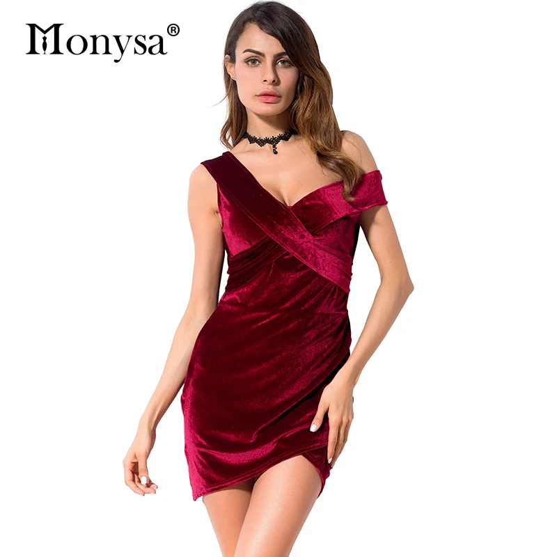 Красный Бальные Платья Женщины Тенденции Моды С Плеча Bodycon Dress Сексуально Бархат