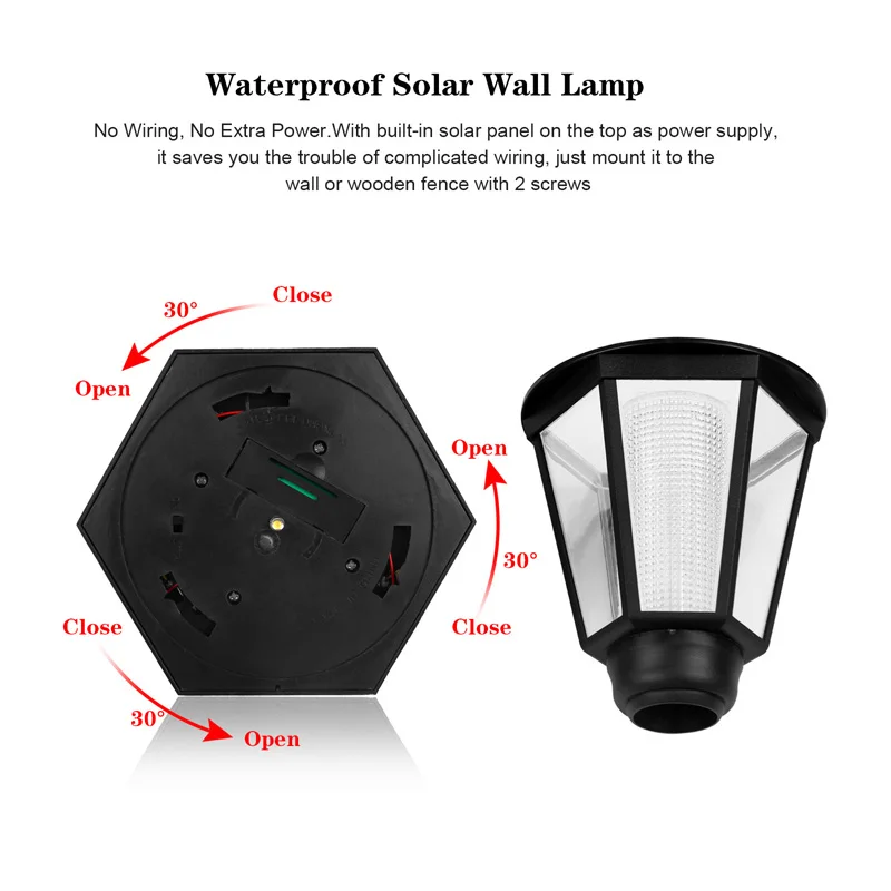 Уличный настенный светильник на солнечной батарее 1000 мАч|lamp black|lamps plus led lightslighted