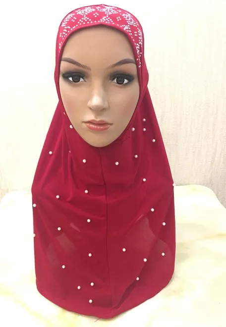 H1256 muslim one piece hijab scarf with stones and handmade pearls,mixed colors, fast delivery