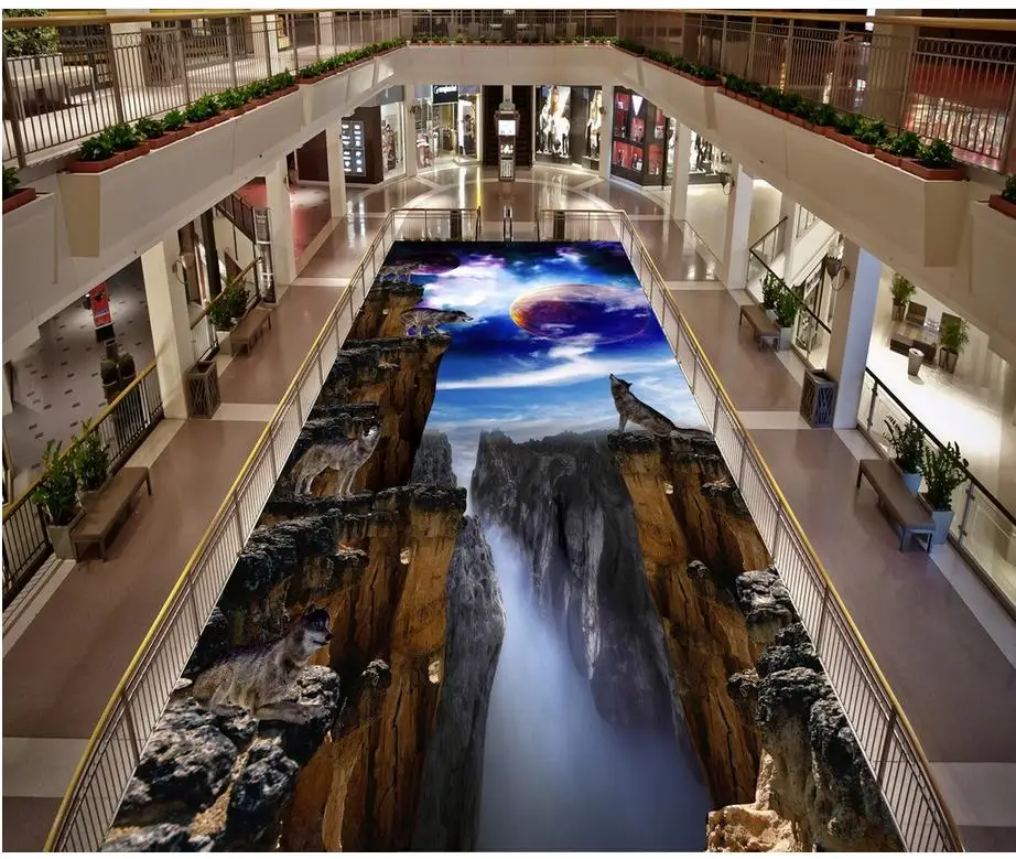 Напольные фотообои 3D обои волк горный звездного неба наклейки Mural 3d ПВХ