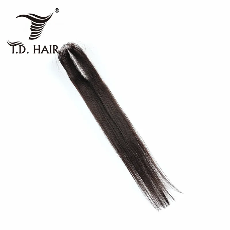 2*6 Кружева Закрытие средней части бразильские прямые волосы естественный цвет