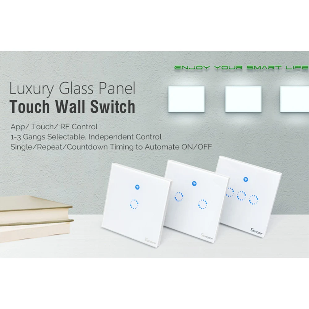 Sonoff T1 США ЕС Смарт Wi-Fi стену сенсорный выключатель света 1/2/3 Gang Touch/Wifi/ RF 433/APP