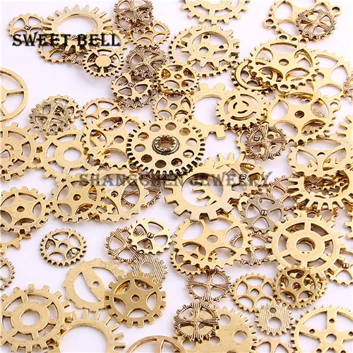 Antique gold Сладкий колокольчик микс 100 шт 9 цветов брелоки в стиле стимпанк Шестерня Кулон Античная бронза Сделай Сам металлические ювелирные изделия делая D0352-2 - Окраска металла: Antique gold