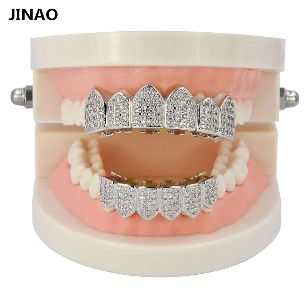 Зубные коронки JINAO в стиле хип хоп позолоченные микрозакрепленные фианитами