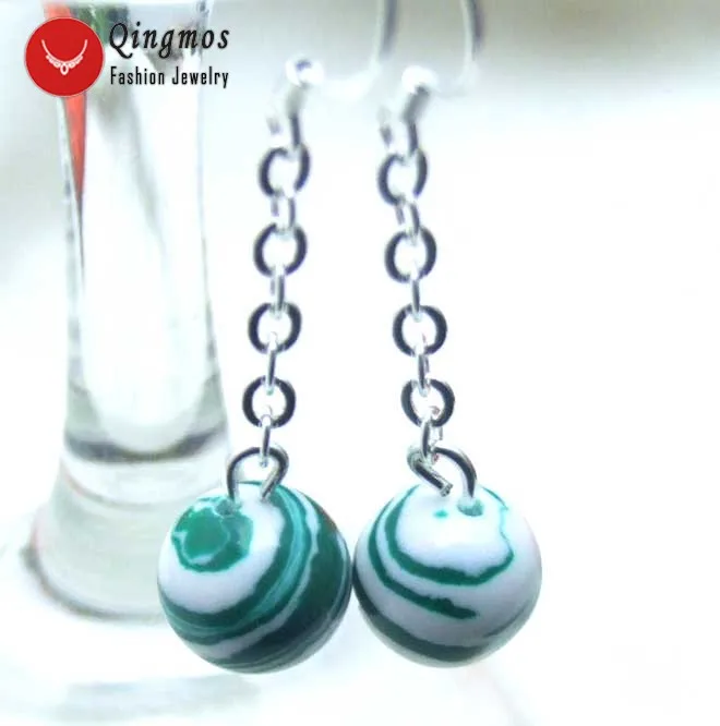 Qingmos Red Natural Agates Earrings for Women with 10mm Zebra Stripe Round Dangle Silver Earring Hook Jewelry Ear320 | Украшения и