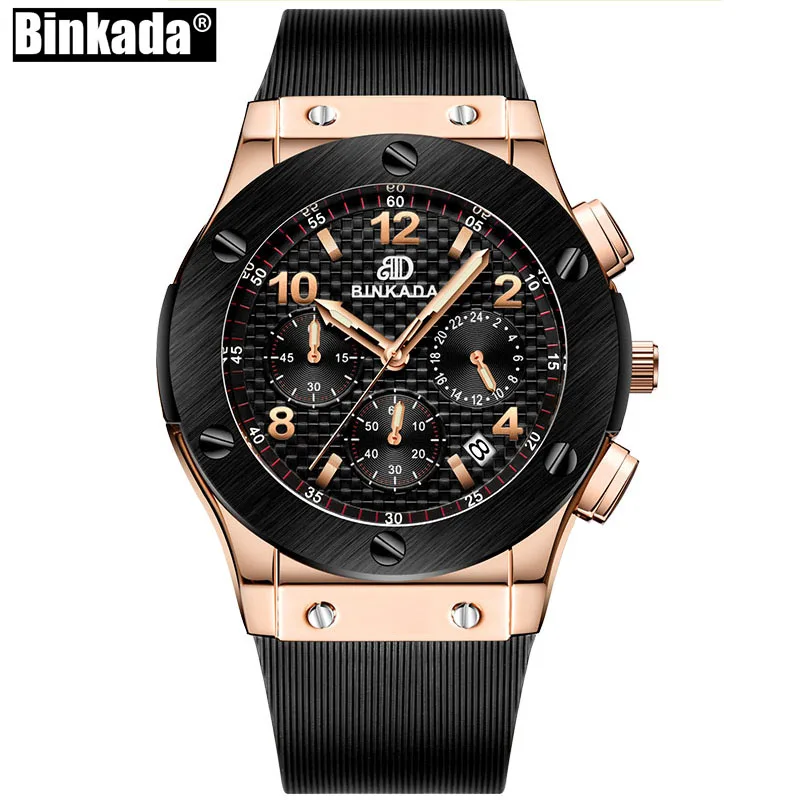 Часы BINKADA мужские кварцевые с резиновым ремешком розовое золото|reloj brand|reloj relojreloj
