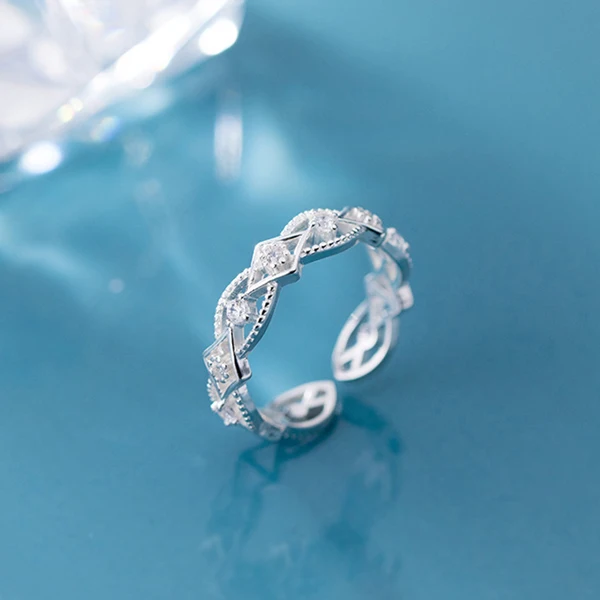 Silver Мода цепь кольцо из стерлингового серебра 925 для женщин ажурное кружевное Кольцо Женский Регулируемый подарок ювелирные изделия - Цвет основного камня: Silver