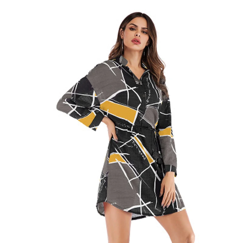 2019 весенне летнее женское Повседневное платье с геометрическим принтом рубашка