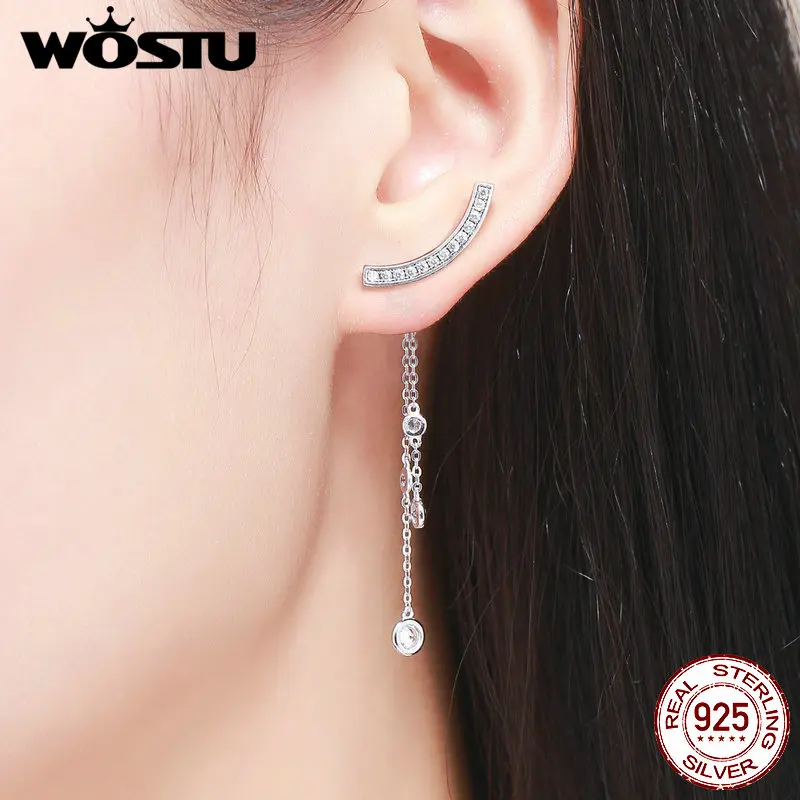 WOSTU Новое поступление 100% Стерлинговое Серебро 925 пробы Висячие легкие длинные