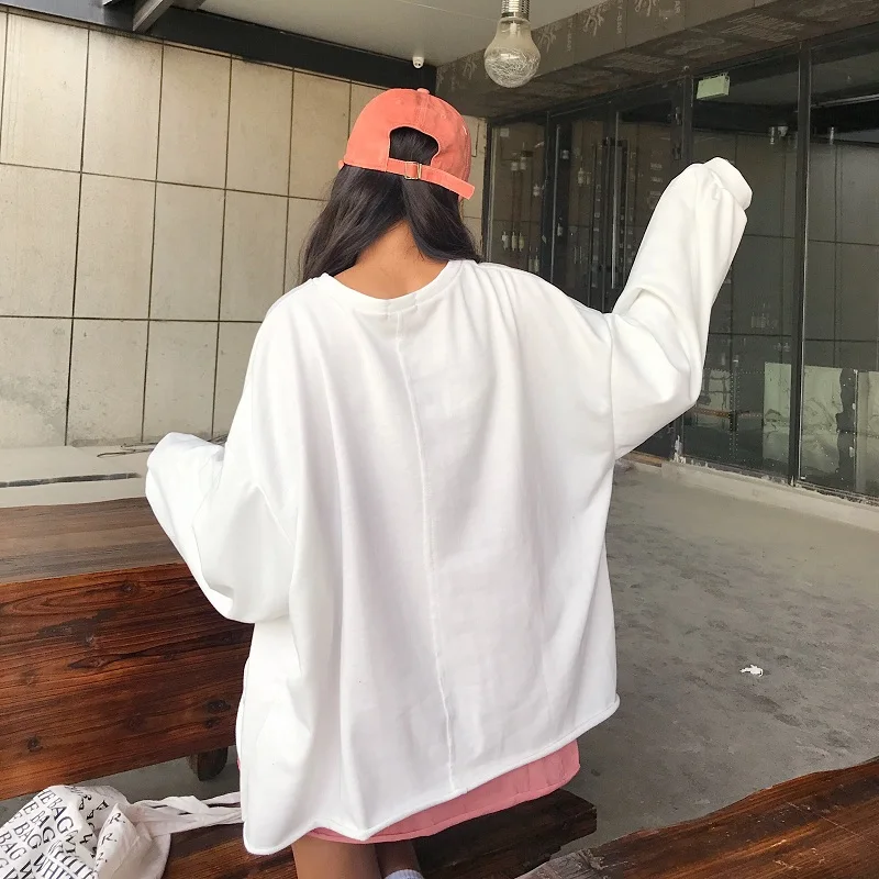 Harajuku Толстовка Женская Поддельные два Весна плюс жир XL отверстие хит цвет