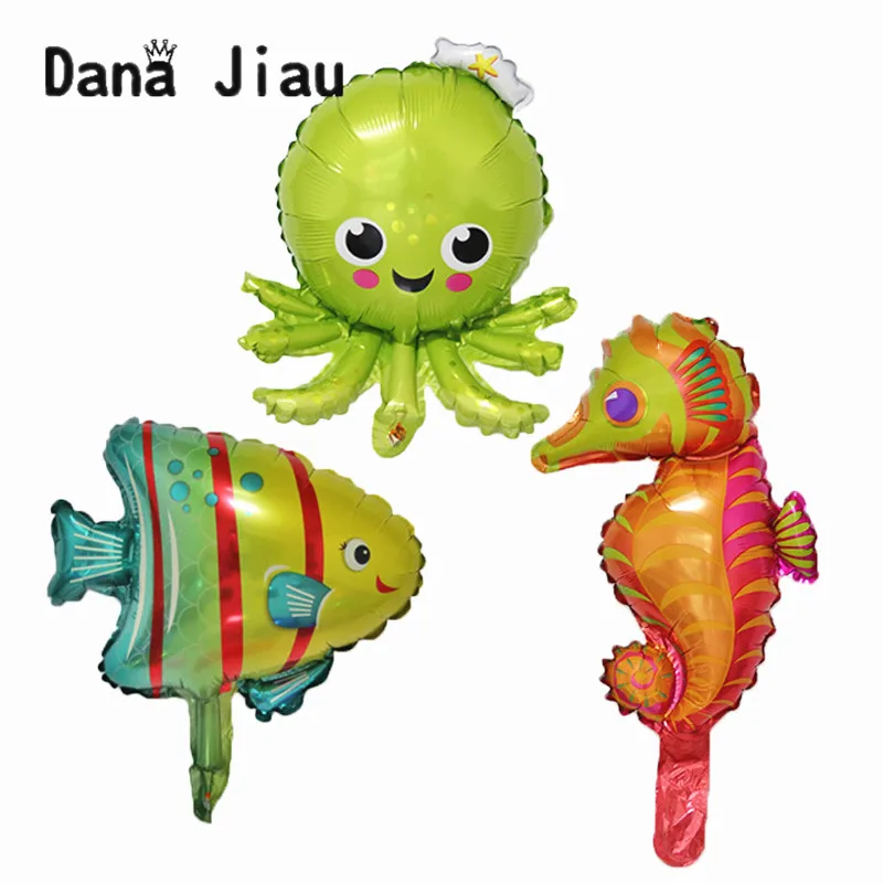 Mini cute fish seahorse octopus foil balloons birthday party dinner decoration ocean animal air ball holiday kids toy supplier
