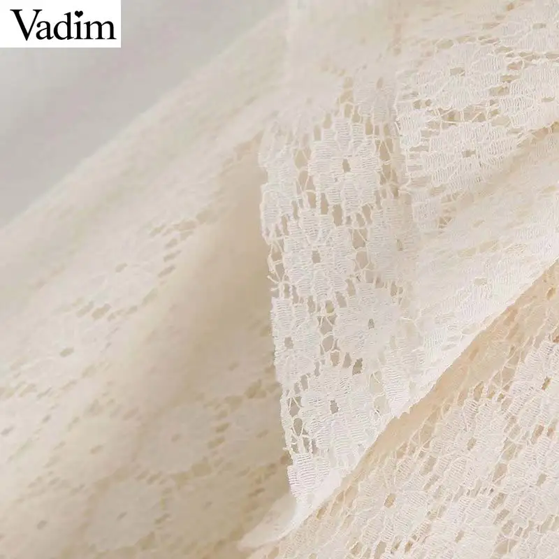 Vadim women sweet ruffles crop tops long sleeve solid female casual beige blouses summer hollow out chic shirts blusas LB297 |