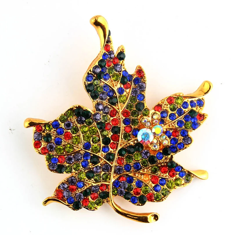 Zircon Red Maple Leaf Brooches For Women Gold Silver Alloy Female Brooch Pins Fashion Wedding Party Sweater Clothing Jewelry | Украшения и