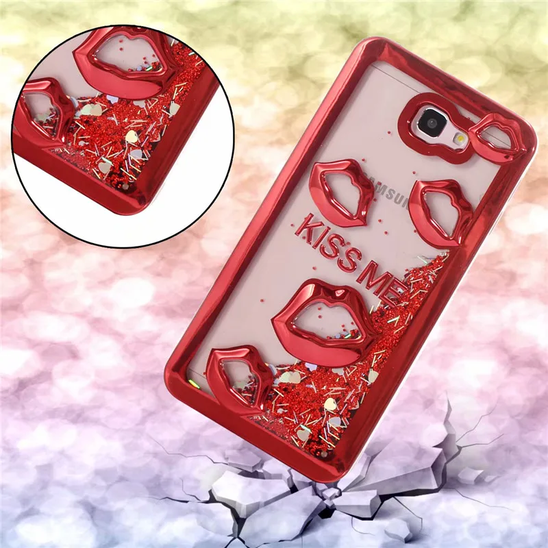 Missbuy Makeup Sexy Lipstick Lips Girls Silicone Case for Samsung Galaxy J2 J5 J7 Prime G530 On 5 On7 Bling Glitter Liquid Cover |