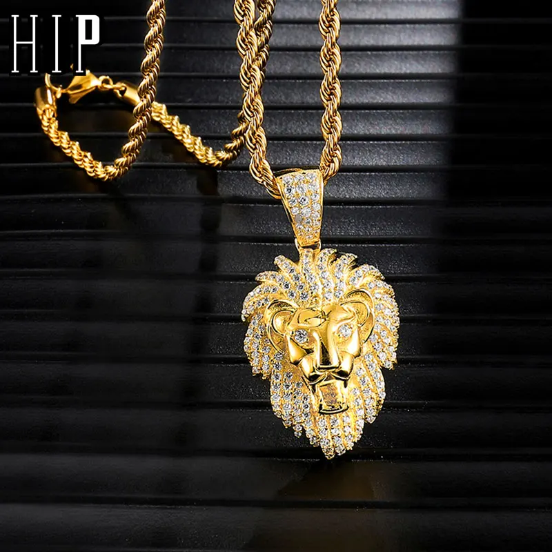 Цепочка в стиле хип хоп Мужская плетеная цепочка со сверкающим львом подвески