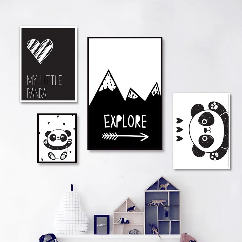 

Black and White Lovely Panda Wall Art Picture Nordic Cartoon Canvas Painting Posters and Prints Kids Baby Bedroom Decoration