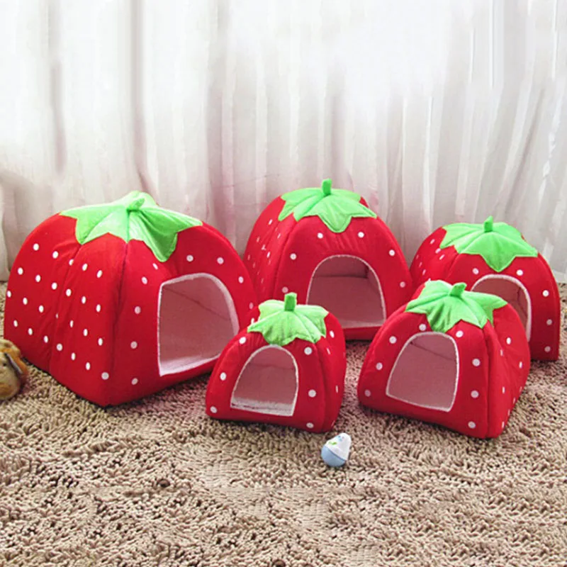 Cute Warm And Sweet Nest Foldable Pet House Dog Cat Strawberry Universal Bed Mats For Dogs Cats Kennel Pets Accessories | Дом и сад