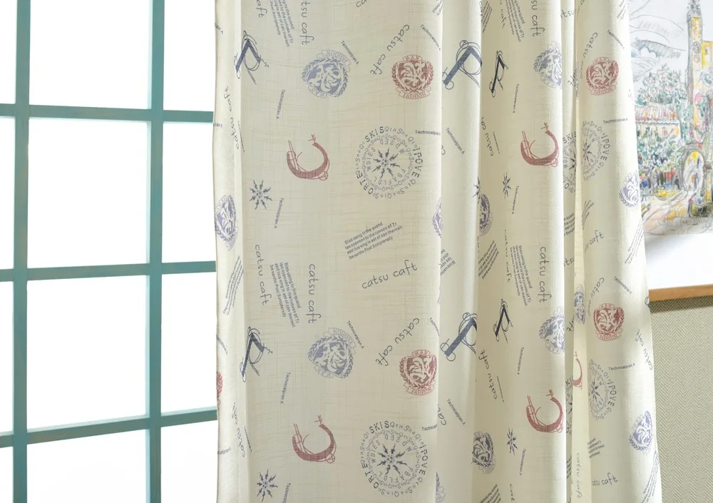 Тканевая занавеска с принтом для досуга окон в пасторальном стиле рисунком из