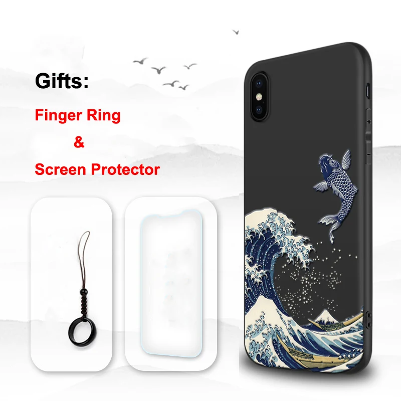 Fish Для iPhone X 8 7 Plus чехол 3D рельефная Матовая Мягкая задняя крышка чехол LICOERS Официальный чехол для iPhone X r s 7 Plus 8Plus чехол Fundas Shell - Цвет: Fish