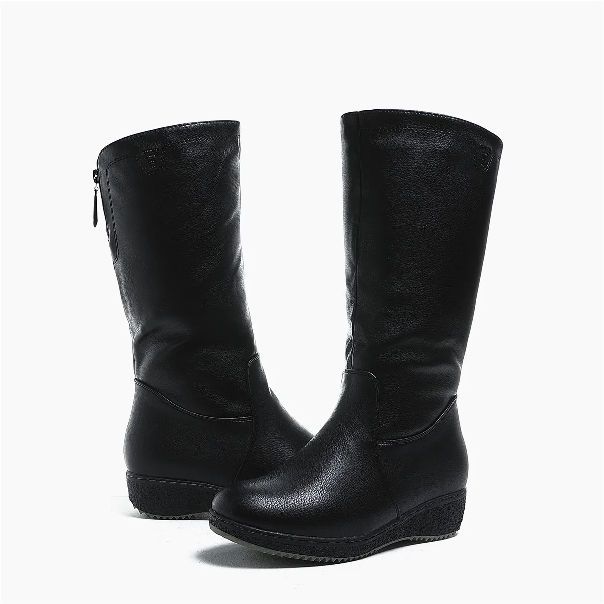 CAILASTE/Женская обувь зимние сапоги до середины икры черные кожаные на молнии