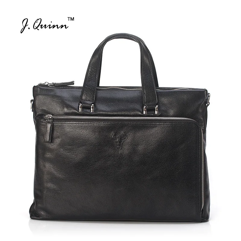 

J.Quinn Male Business Briefcase Men Handbag Classic Real Cowhide Leather Zipper Laptop Tote Bag Men's Crossbody Shoulder Bags